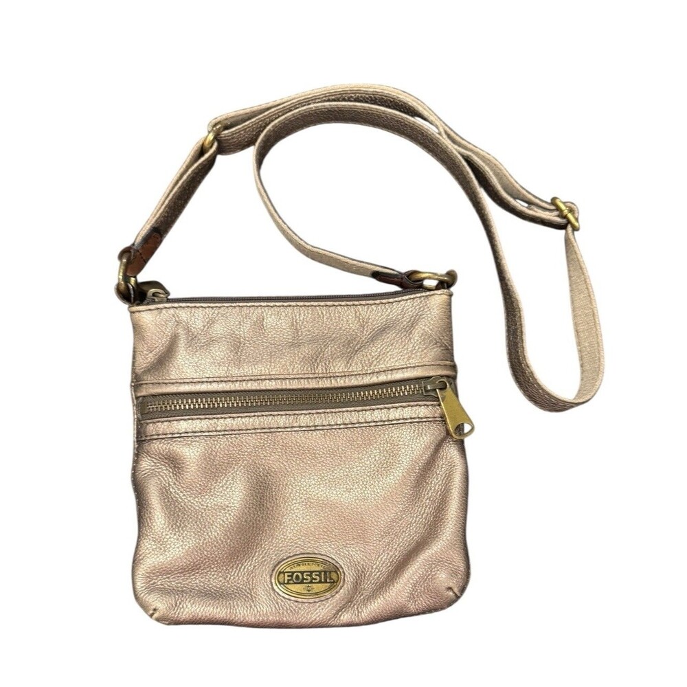 Fossil Explorer Mini Leather Crossbody Bag Metallic Platinum Silver